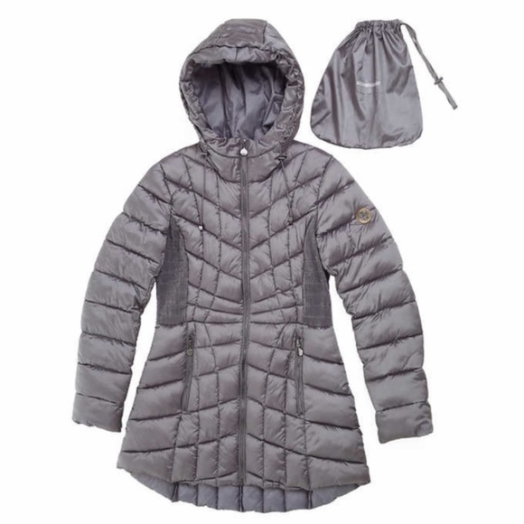 Bernardo Quilted Gray Packable Puffer Hood Jacket - Picture 1 of 12